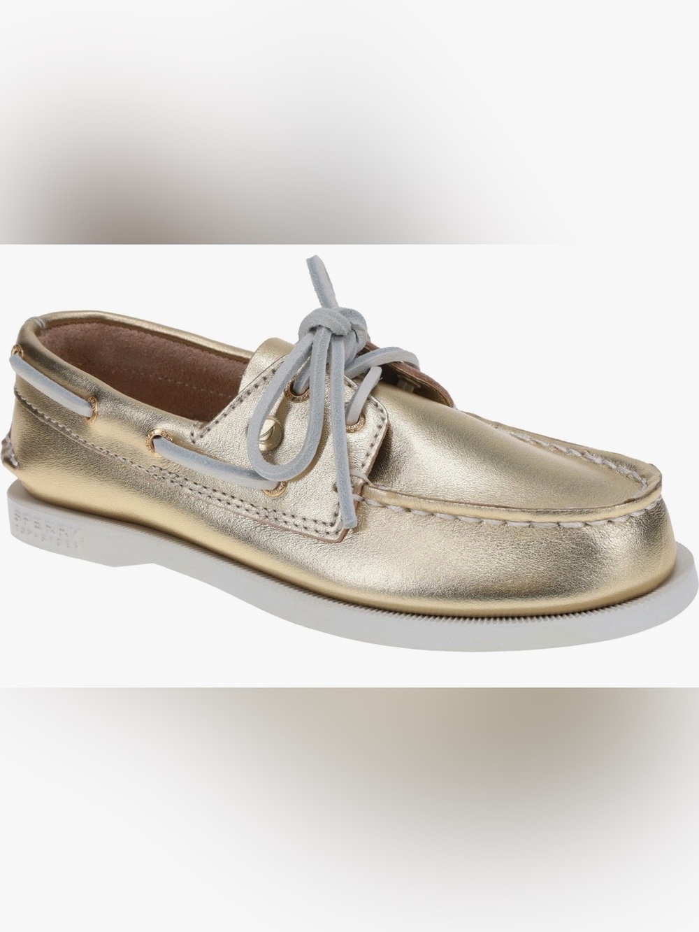 Sperry Metallic Gold Kids Moccasin with Light Gray Laces